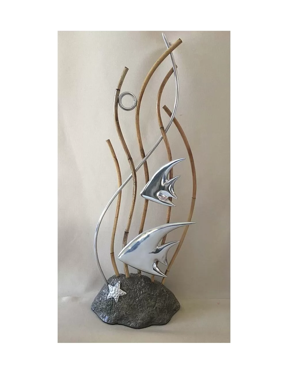 Fond marin bambou, pierre & aluminium 20x45cm