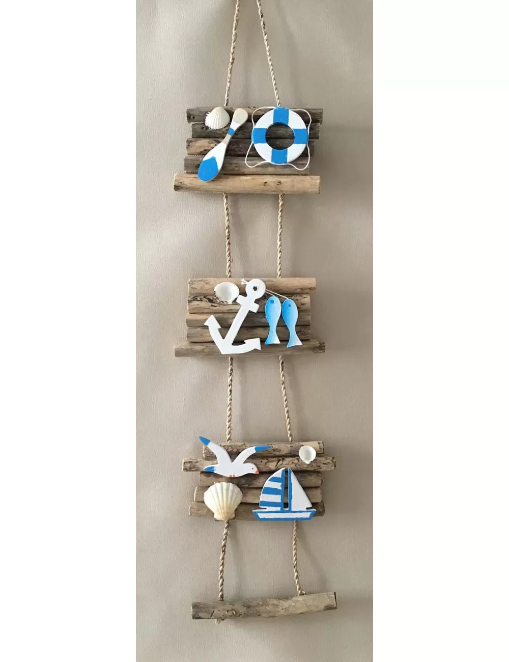 Suspension bois flotté déco mer sur 3 niveaux