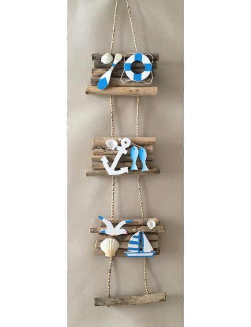 Suspension bois flotté déco mer sur 3 niveaux