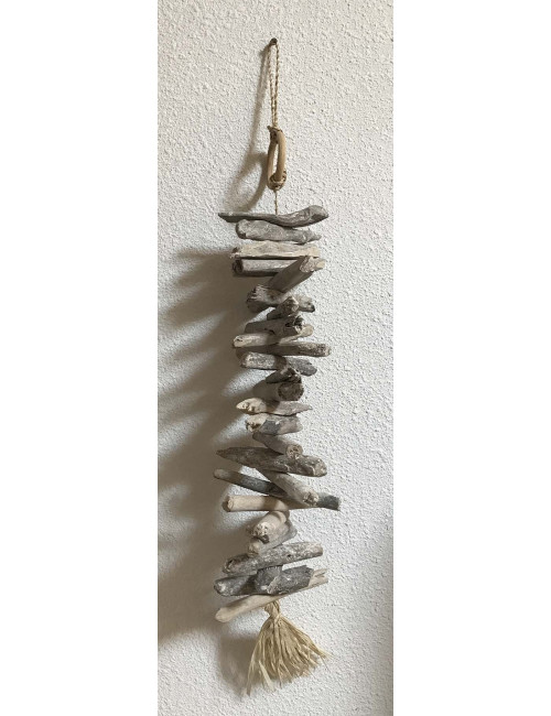 Guirlande bois flotté blanche avec raffia 60cm