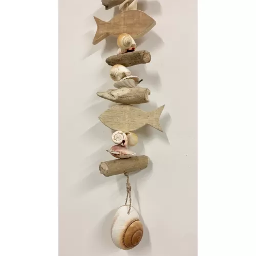 Guirlande en bois flotté naturelle poissons. coquilles 50 cm