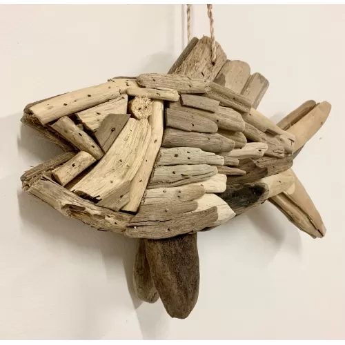 Poisson en bois flotté naturel 34 cm