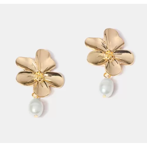 Boucles d'oreilles fleur dorée et perle d'eau douce