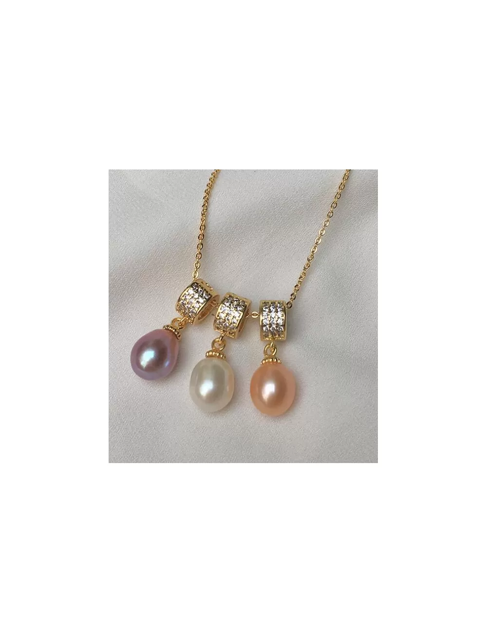 Collier doré perle d'eau douce et strass