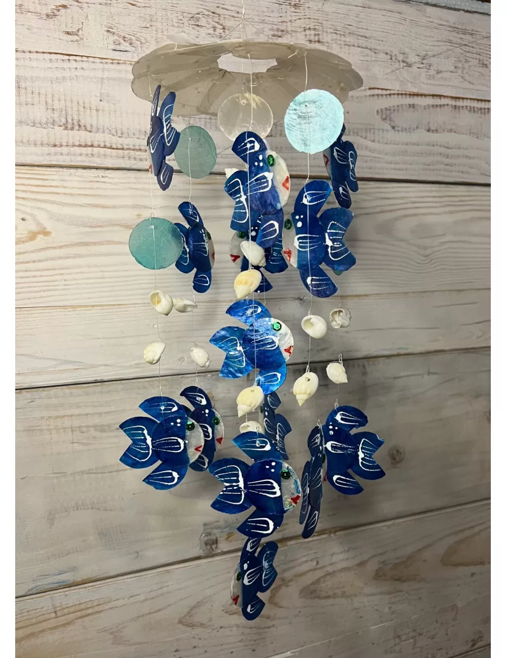 Mobile capiz poissons bleus et coquillages 40cm