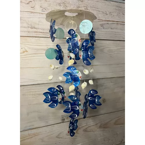 Mobile capiz poissons bleus et coquillages 40cm