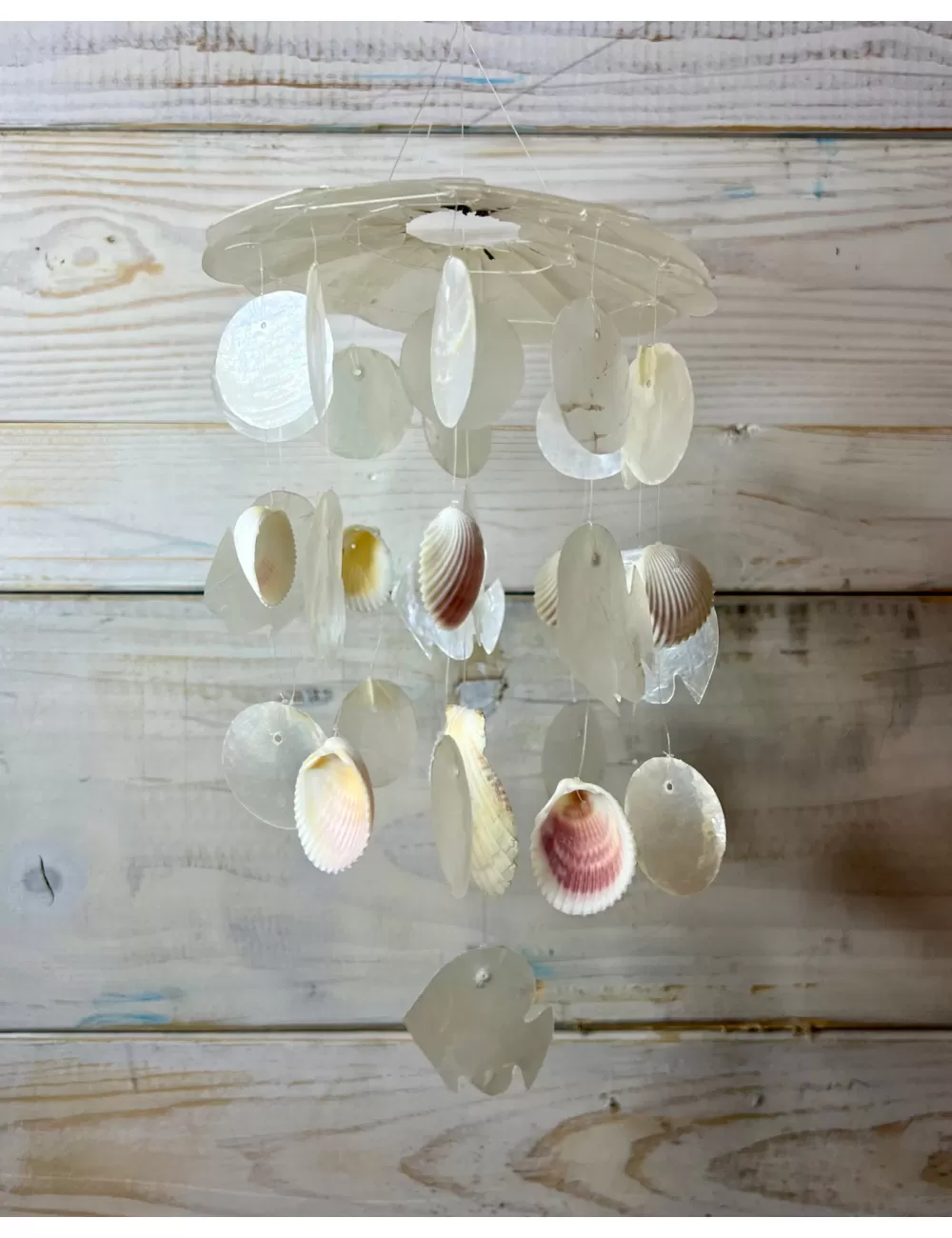 Mobile capiz poissons et coquillages blancs 25cm