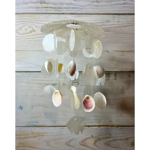 Mobile capiz poissons et coquillages blancs 25cm