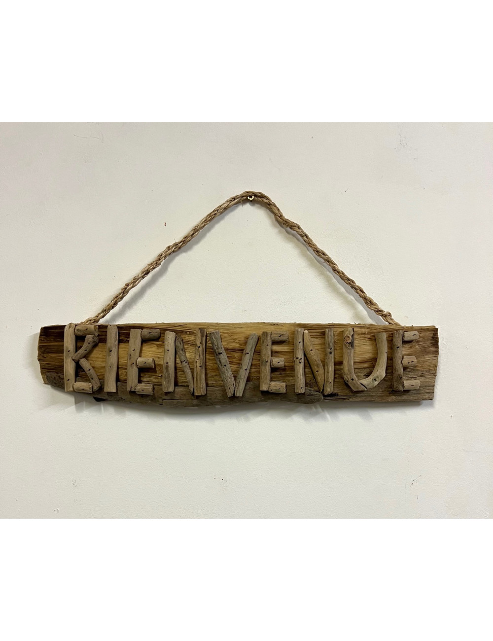 Plaque de porte bois flotté "Bienvenue" 30cm