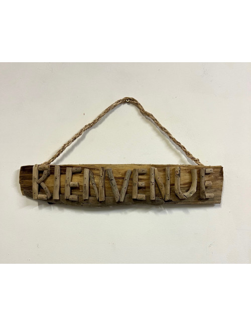 Plaque de porte bois flotté "Bienvenue" 30cm
