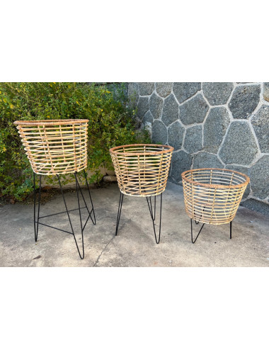 Lot de 3 cache-pots rotin sur pieds 38-53-68cm