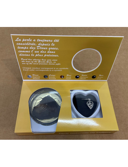 Coffret perle de culture naturelle dans huitre avec chaine Cœur