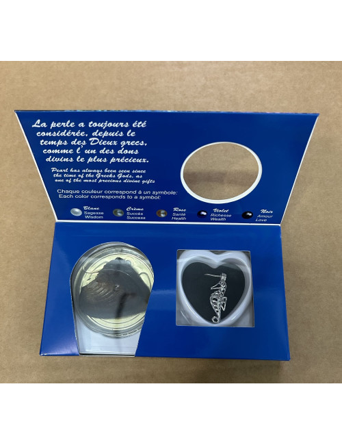 Coffret perle de culture naturelle dans huitre avec chaine Hippocampe