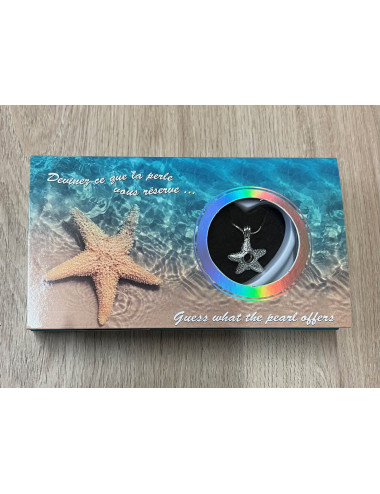 Coffret perle de culture naturelle dans huitre avec chaine Etoile de mer