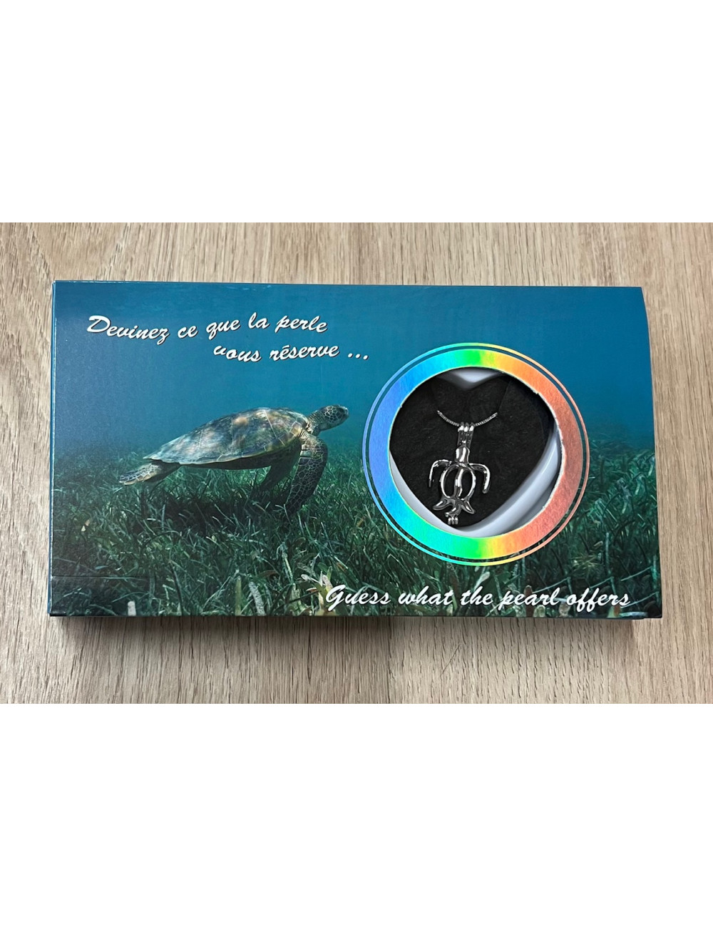 Coffret perle de culture naturelle dans huitre avec chaine Tortue