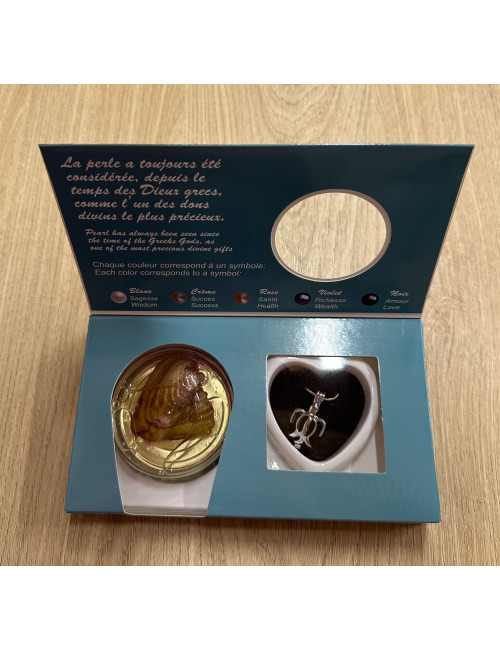 Coffret perle de culture naturelle dans huitre avec chaine Tortue