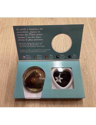 Coffret perle de culture naturelle dans huitre avec chaine Etoile de mer