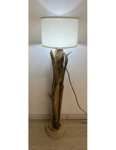 Lampe bois flotté abat jour blanc 100x20cm