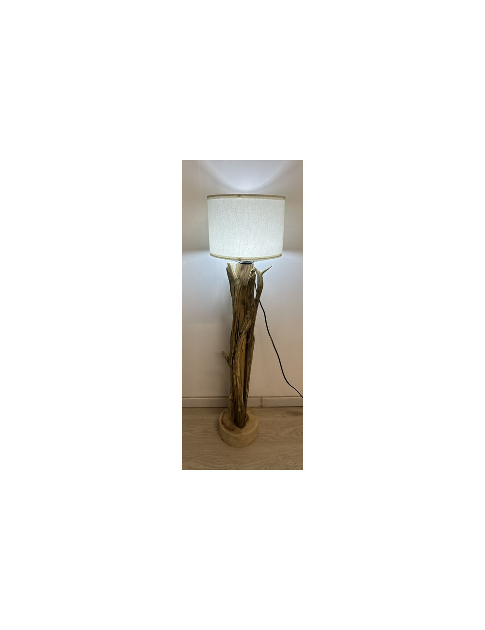 Lampe bois flotté abat jour blanc 100x20cm