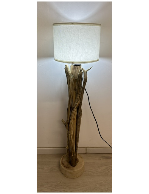 Lampe bois flotté abat jour blanc 100x20cm