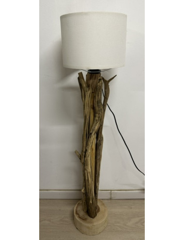 Lampe bois flotté abat jour blanc 100x20cm