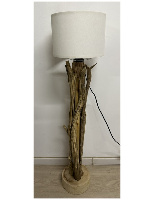 Lampe bois flotté abat jour blanc 100x20cm