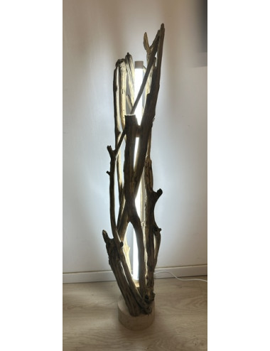Lampe bois flotté tube LED inclus 115cm