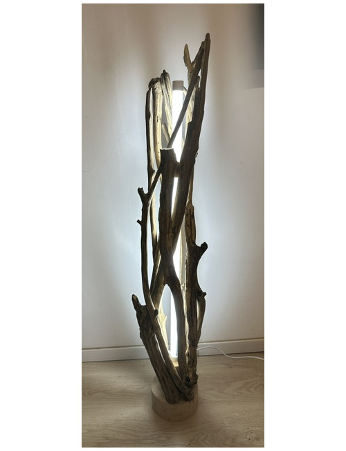 Lampe bois flotté tube LED inclus 115cm